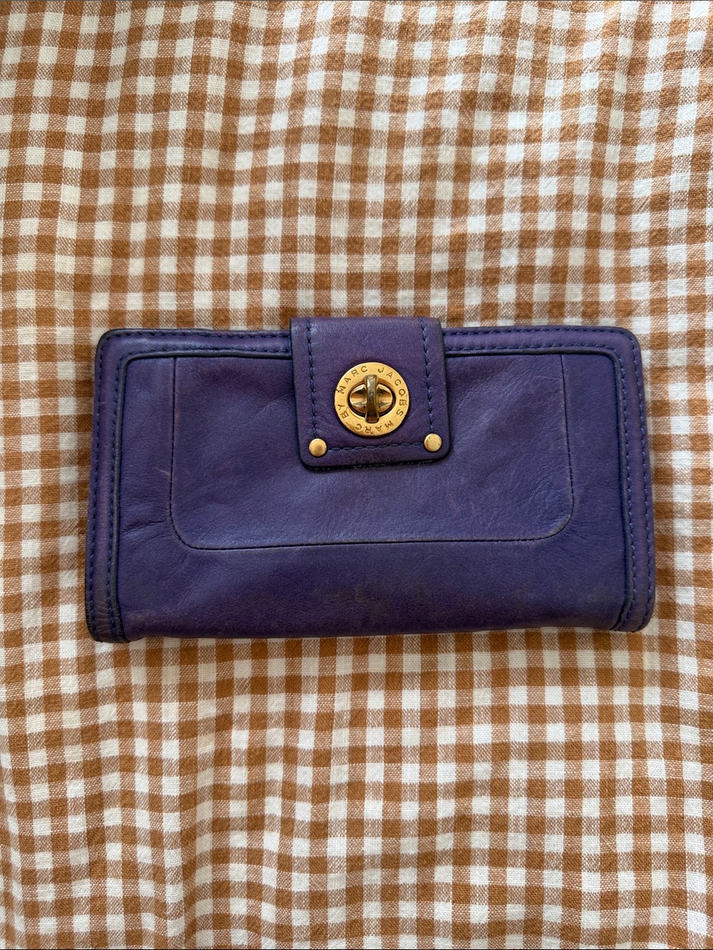 Marc by Marc Jacobs Purple Leather Turn-Lock Clutch Wallet with Gold Hardware